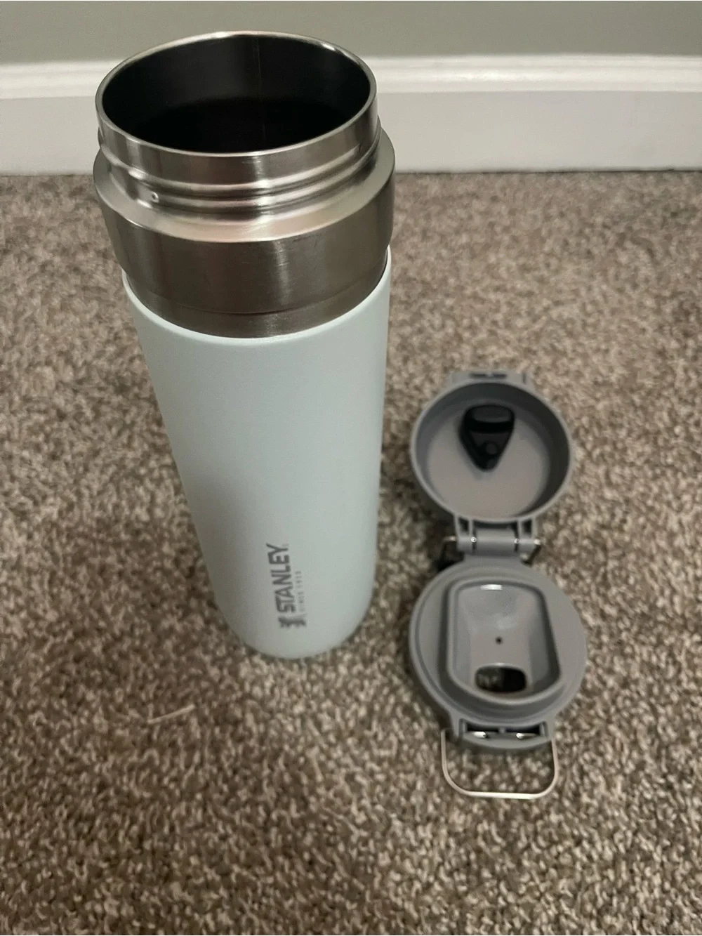 Stanley Light Blue Bottle with Gray Lid - Insulated Travel Bottle